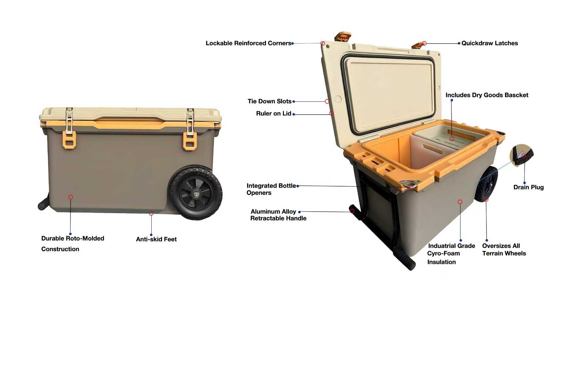 48qt Hard Cooler With Wheels & Handles