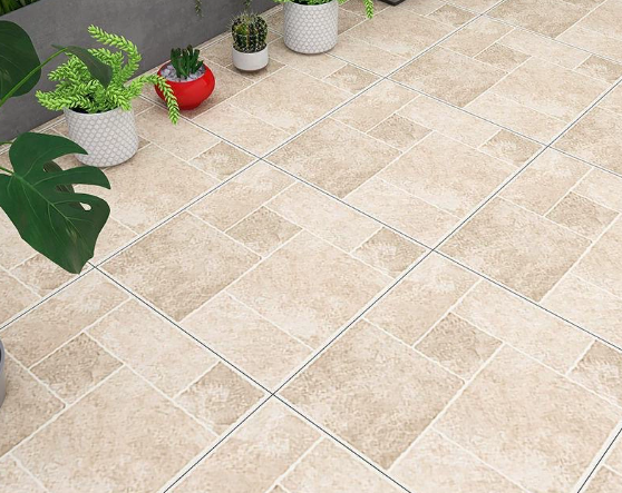 Villa courtyard garden with limestone tiles