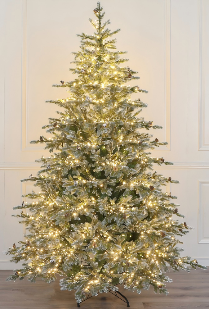 210cm Prelit Two tone PE & PVC White Painted Luxury Tree with Cones with WW LED Lights