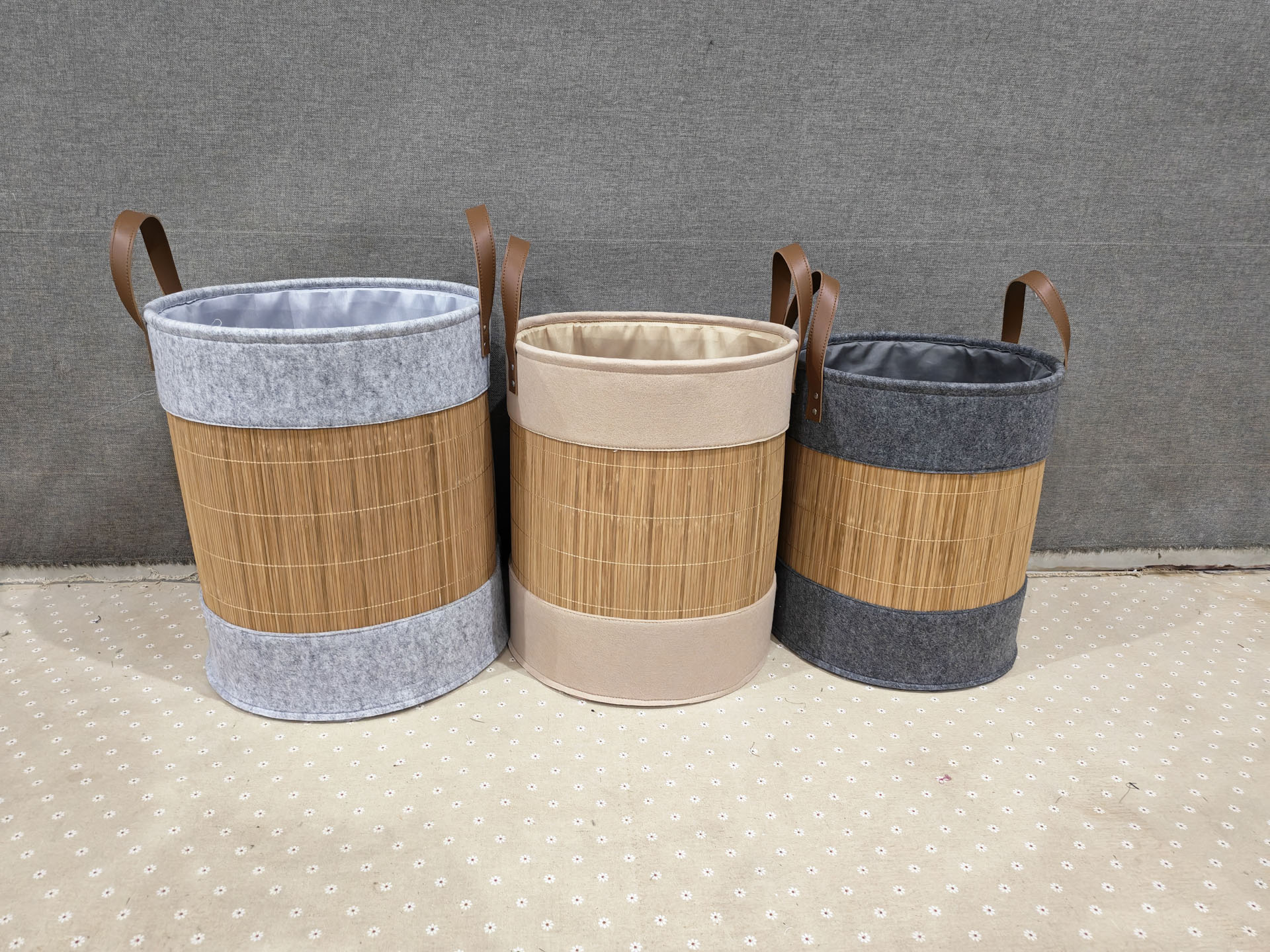 Felt+Bamboo Spliced laundry basket 01