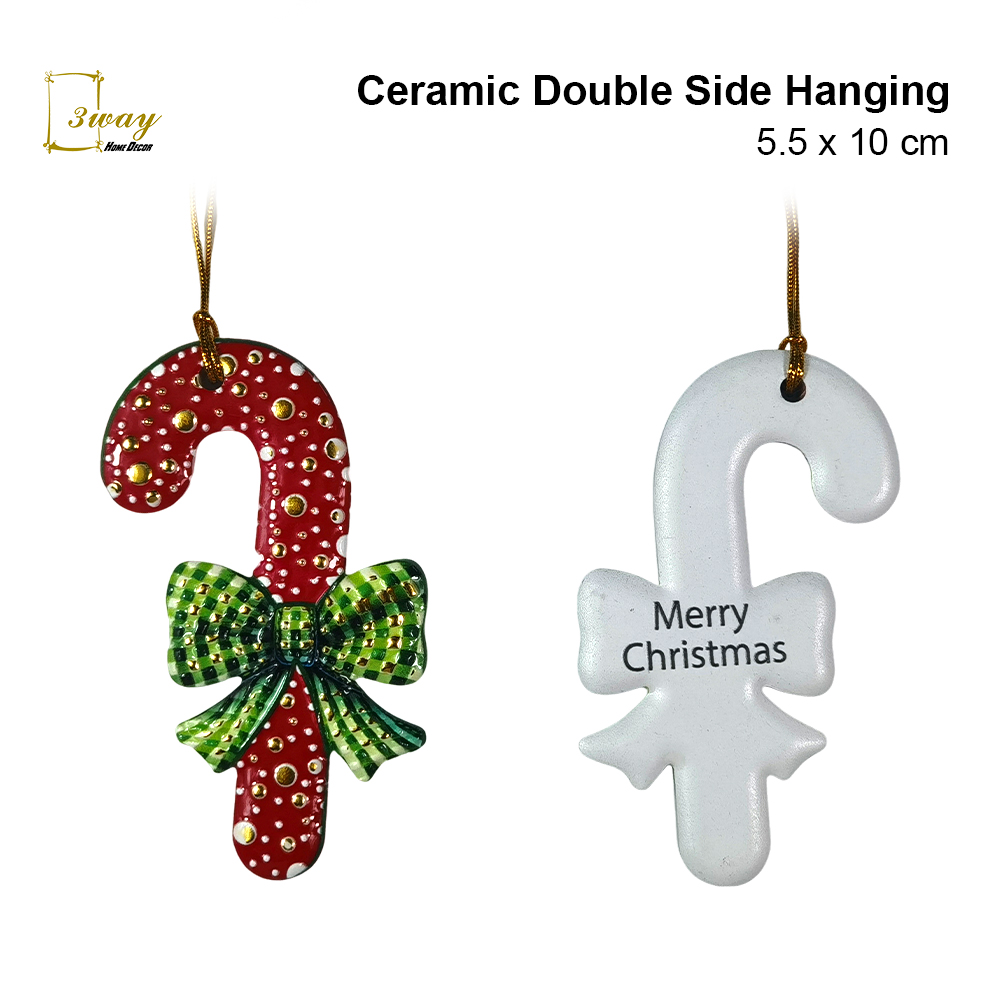 SquareFit Ceramic Hanging Ornament Cane Candy Shape 5.5x10 cm