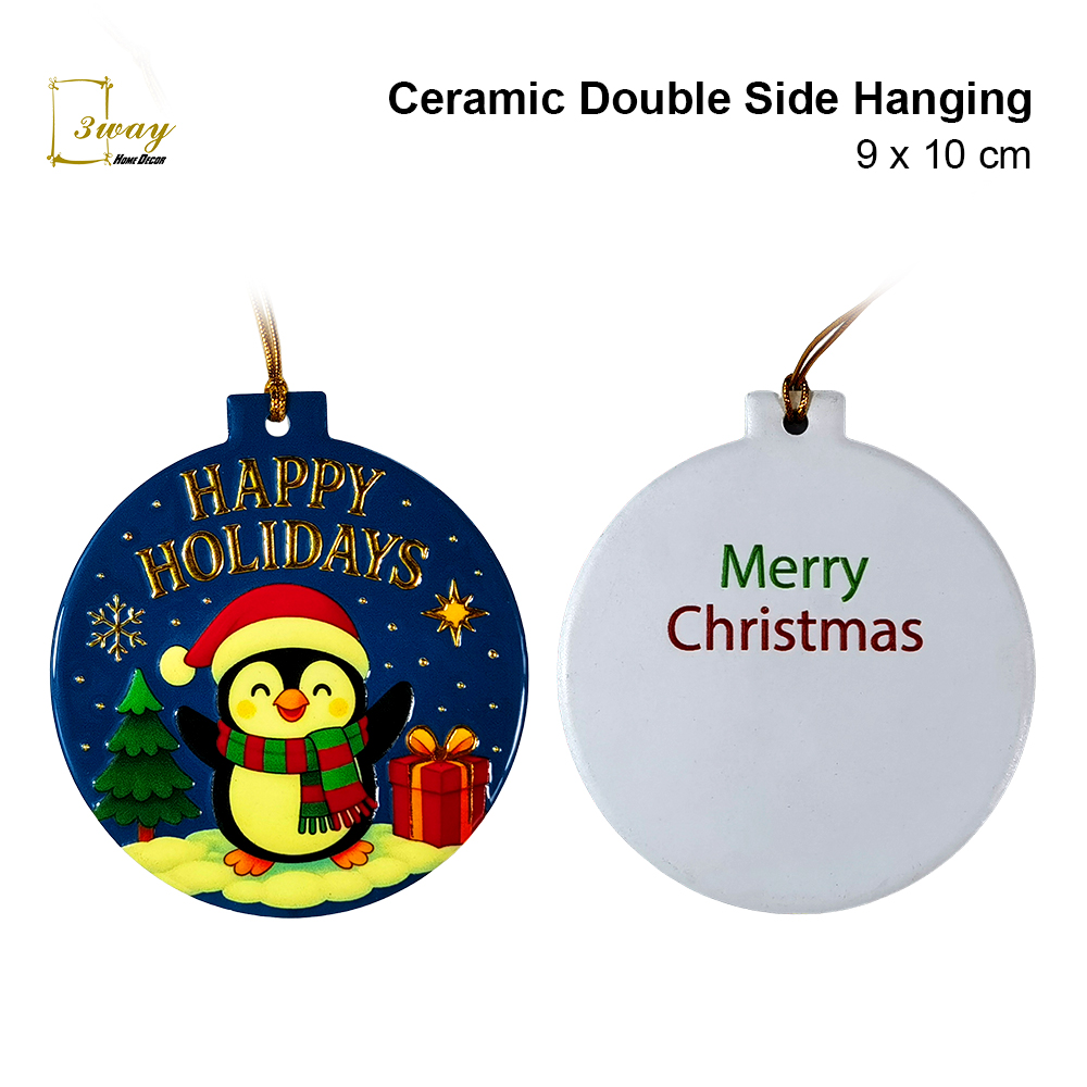 SquareFit Ceramic Hanging Ornament Christmas Ball Shape 9x10 cm