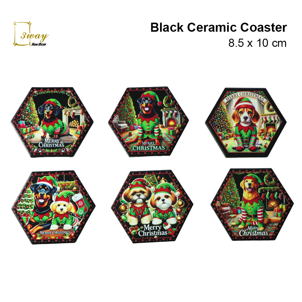 SquareFit Black Ceramic Coaster Hexagon Shape 8.5x10x cm