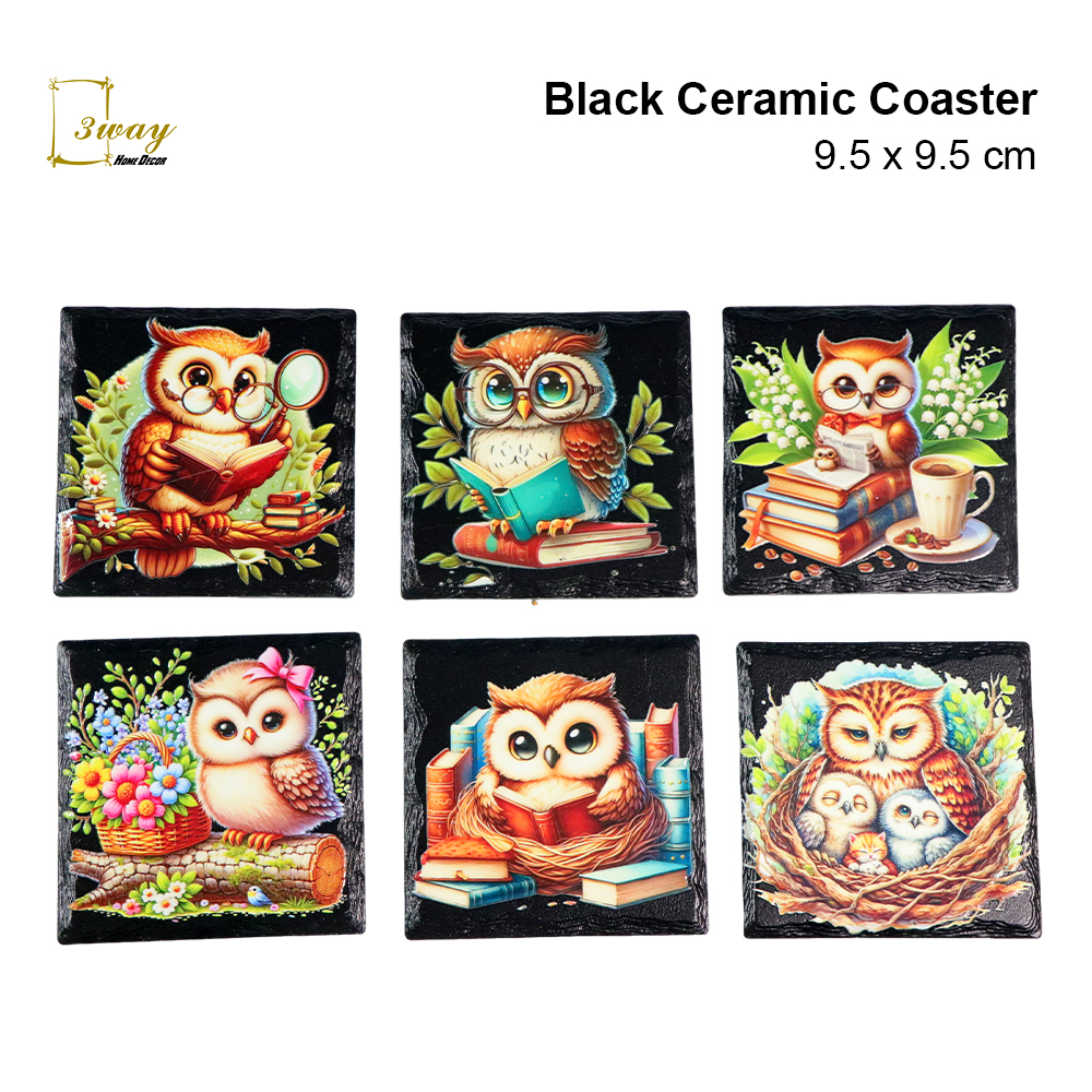SquareFit Black Ceramic Coaster Square Shape 9.5x9.5 cm