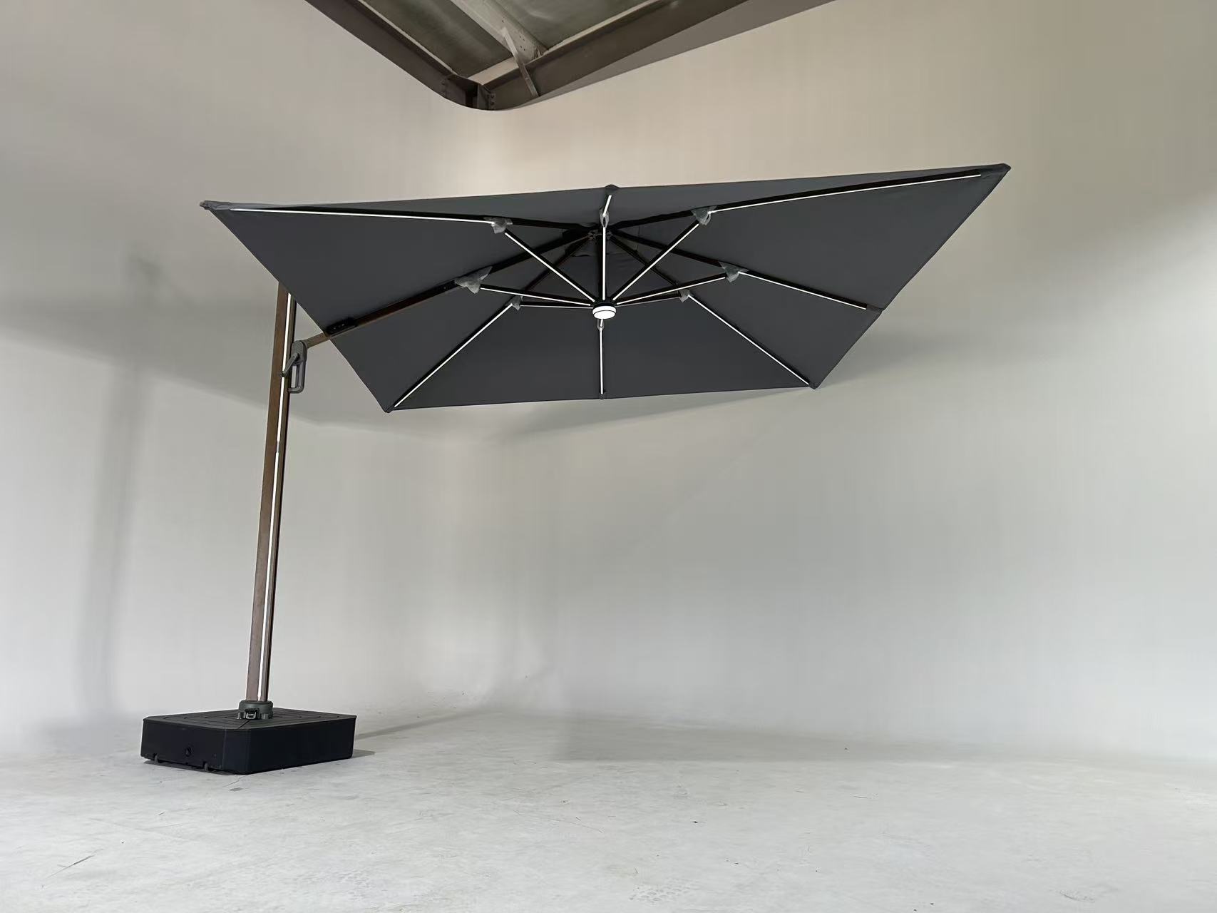 3*3m-8 All-Aluminum Wood-Grain Roman Umbrella (with Lights)