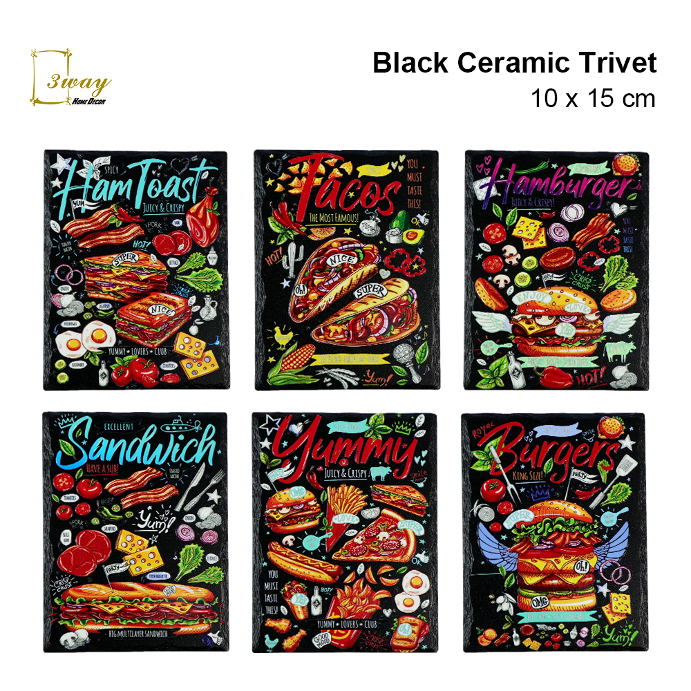 SquareFit Black Ceramic Trivet Rectangle Shape 10x15 cm
