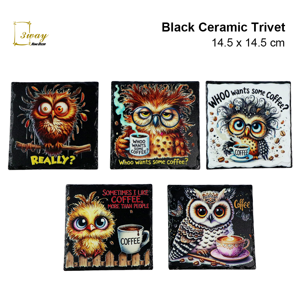SquareFit Black Ceramic Trivet Square Shape 14.5x14.5 cm