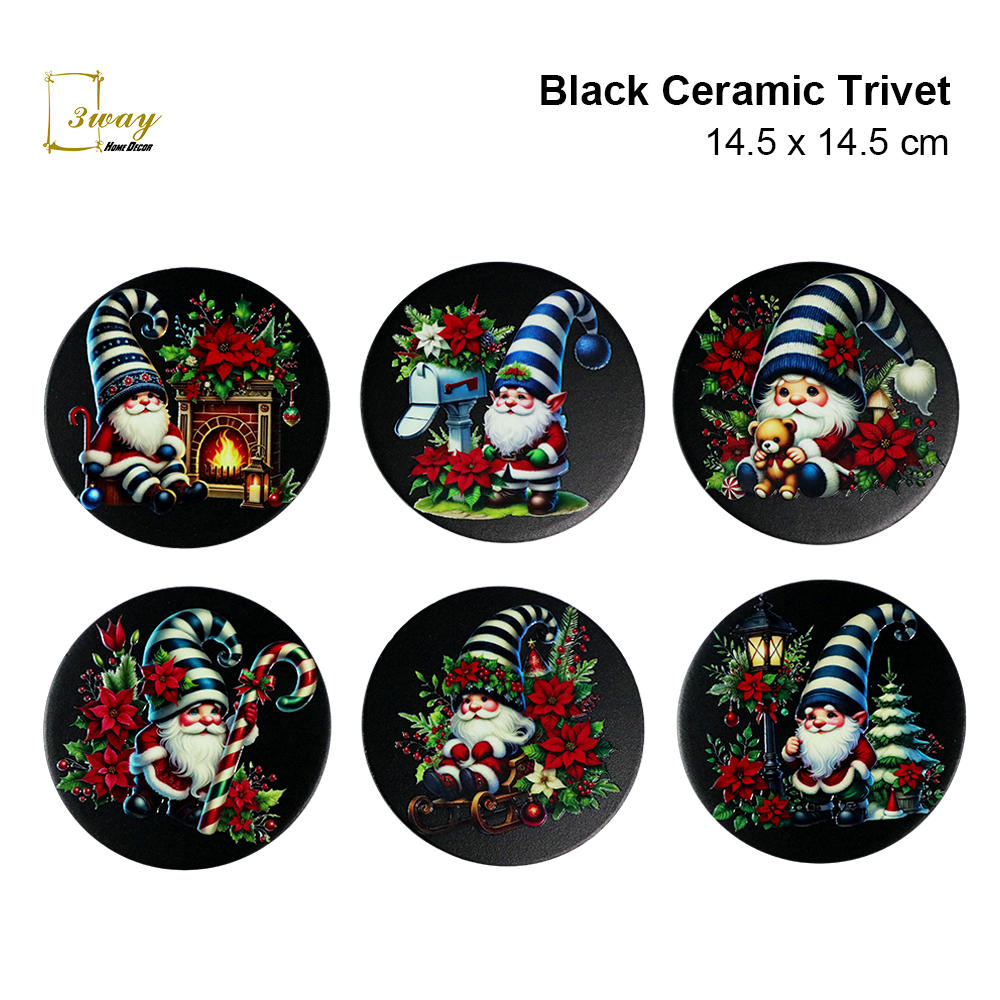 SquareFit Black Ceramic Trivet Round Shape 14.5x14.5 cm