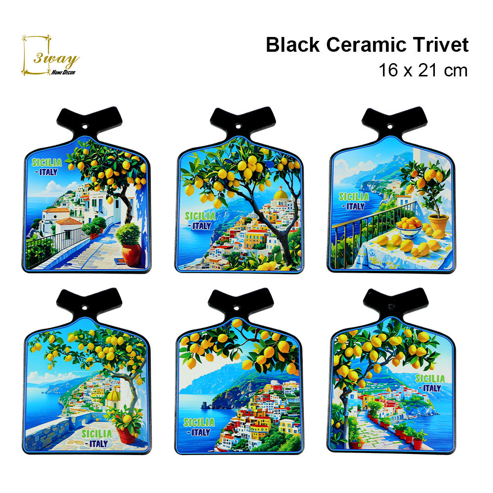 SquareFit Black Ceramic Trivet Handle Shape 16x21 cm