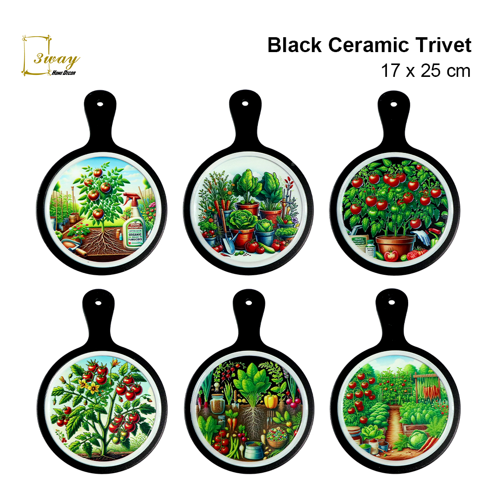 SquareFit Black Ceramic Trivet Handle Shape 17x25 cm