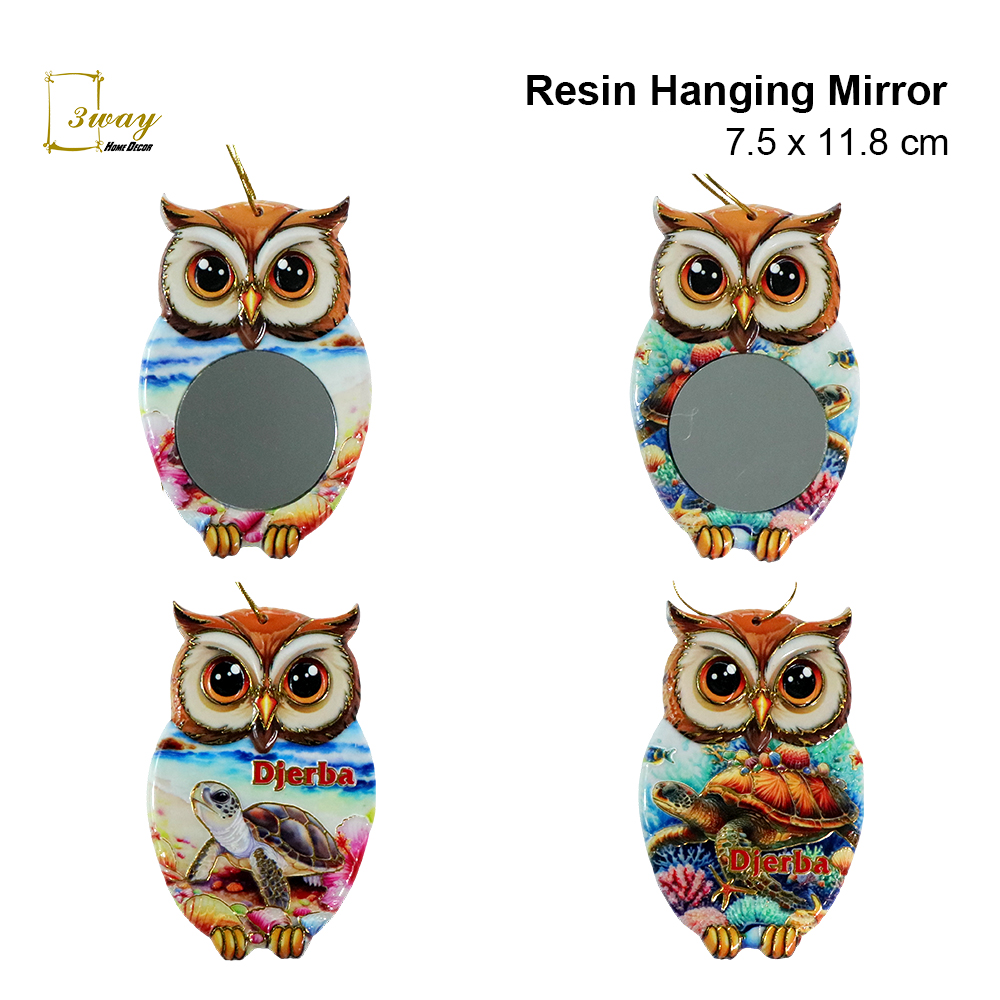 SquareFit Resin Mirror Owl Shape 7.5x11.8 cm
