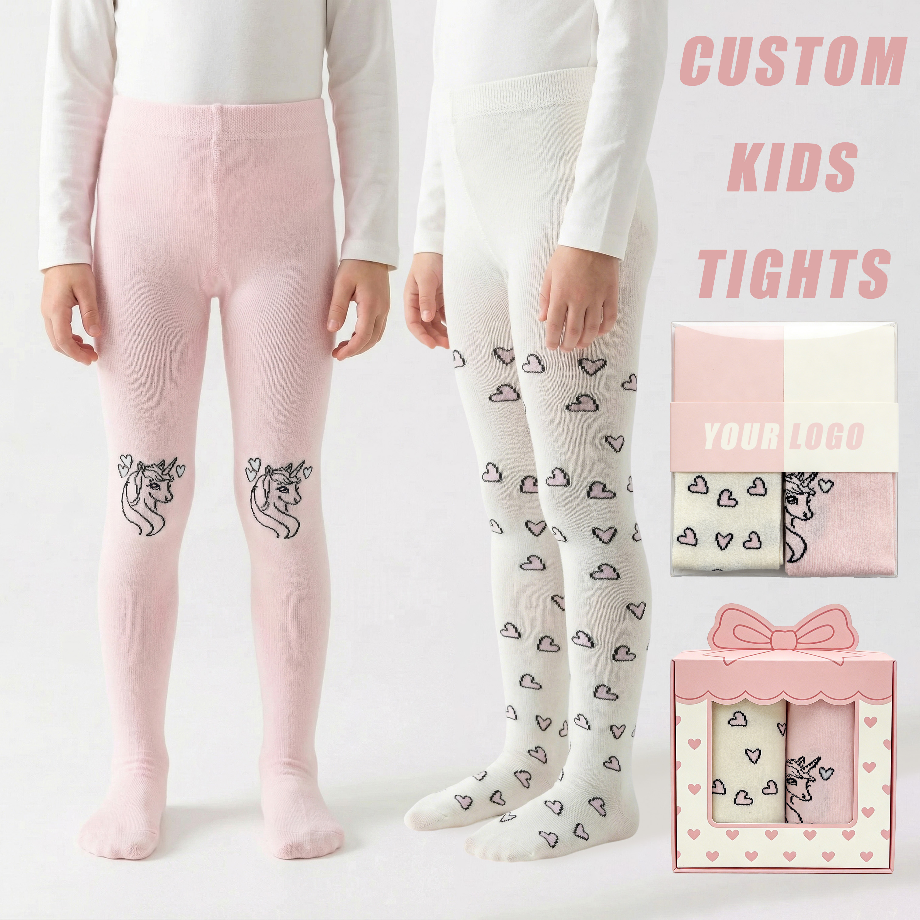 HUAYANG Custom Cute Pattern Kids Tights for Girls Student Tights Breathable Knitted Anti-Pilling