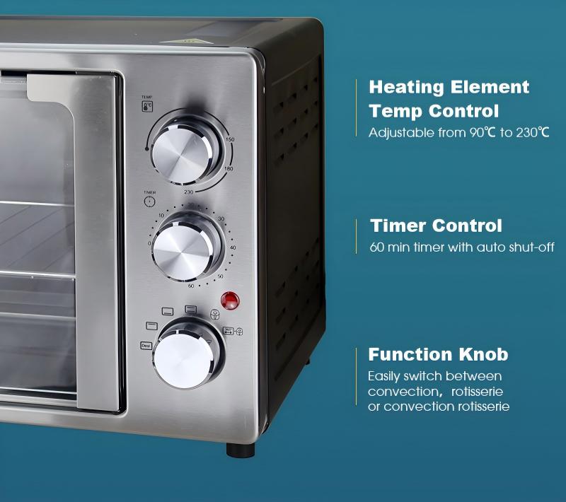 Glass Door Stainless Steel Electric 28L 30L Multifunctional Air Fryer Ovens