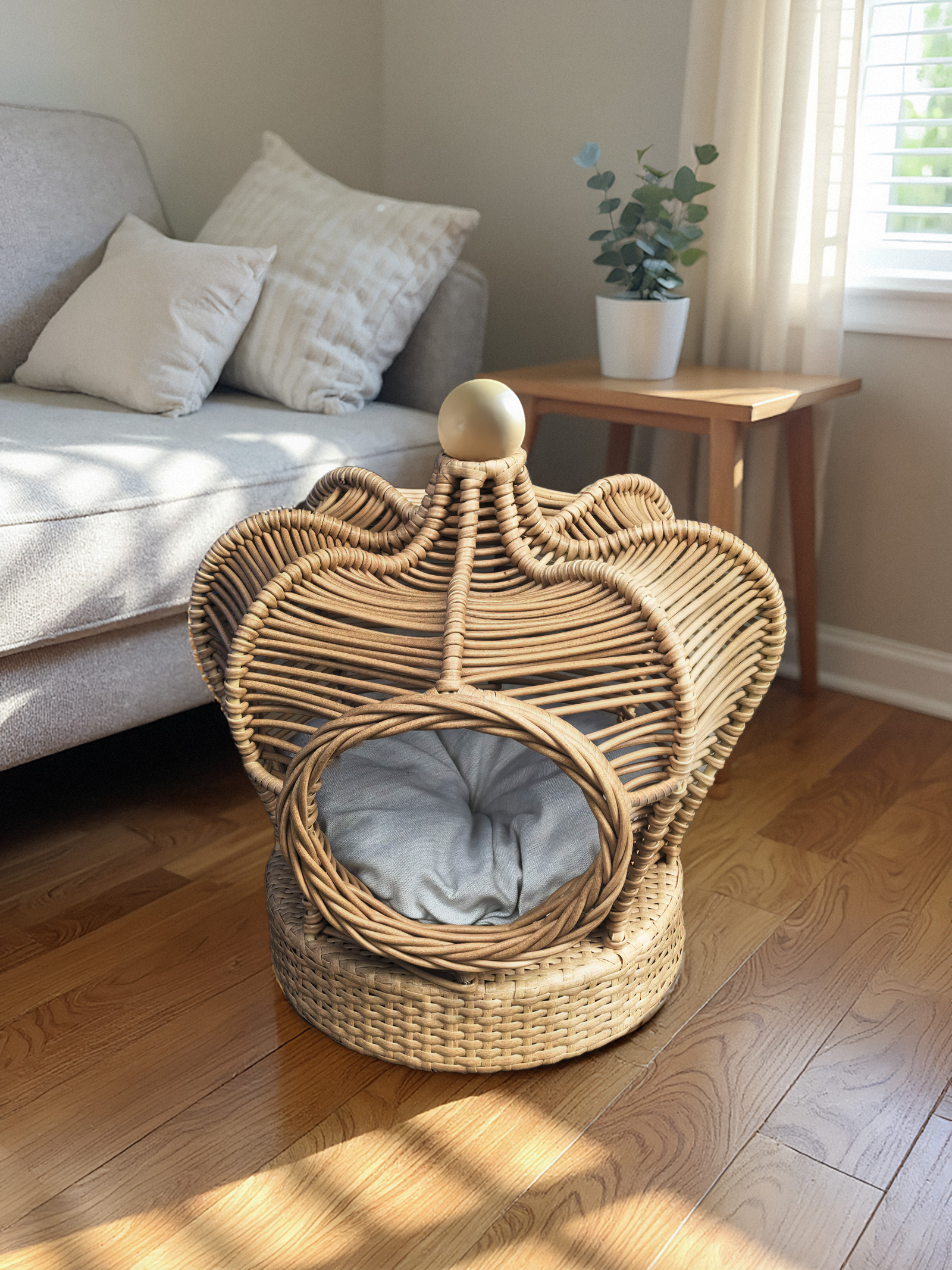 Creative Design Crown Shape Wicker Pet Bed