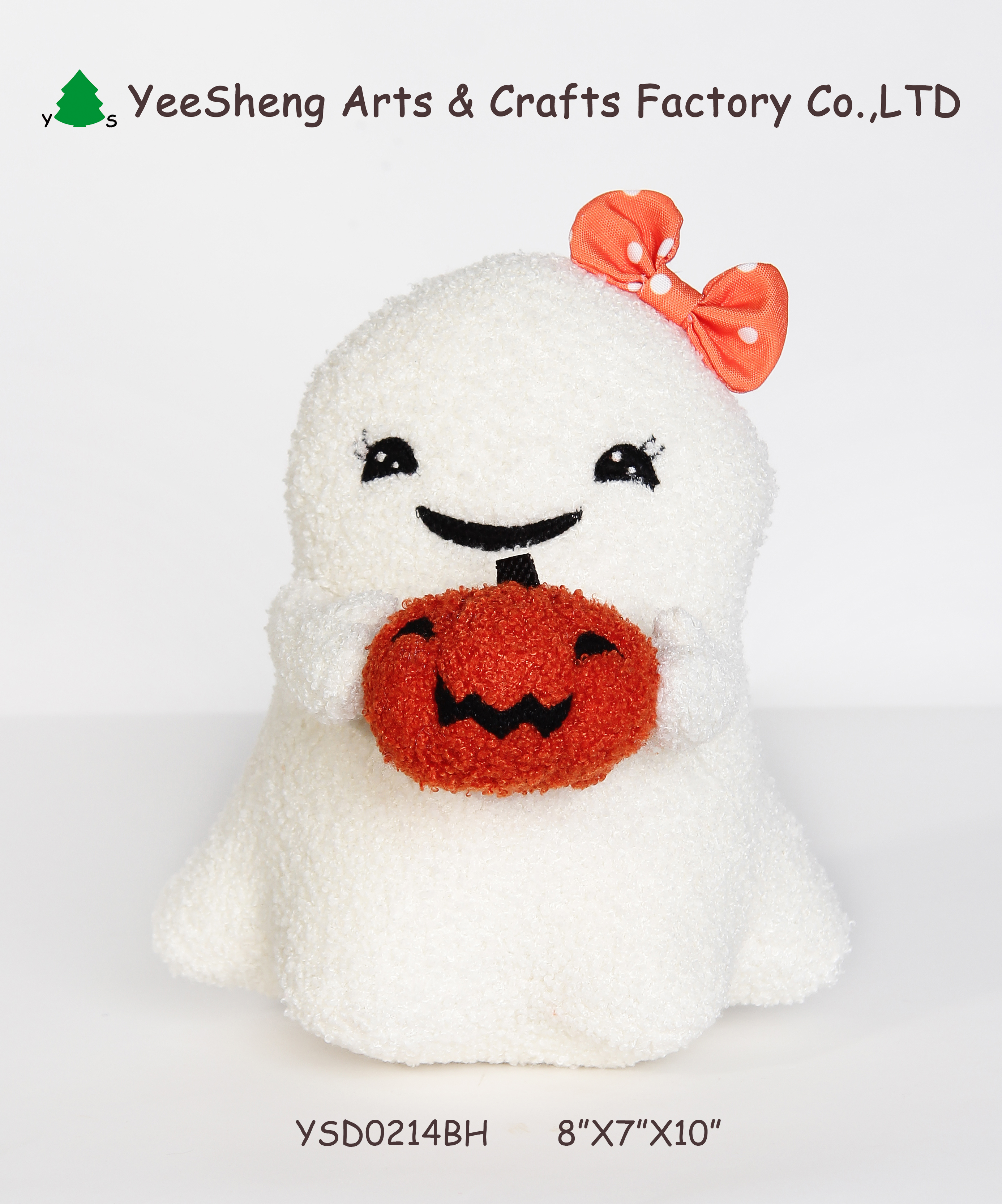 10inch Halloween white ghost with orange pumpkin