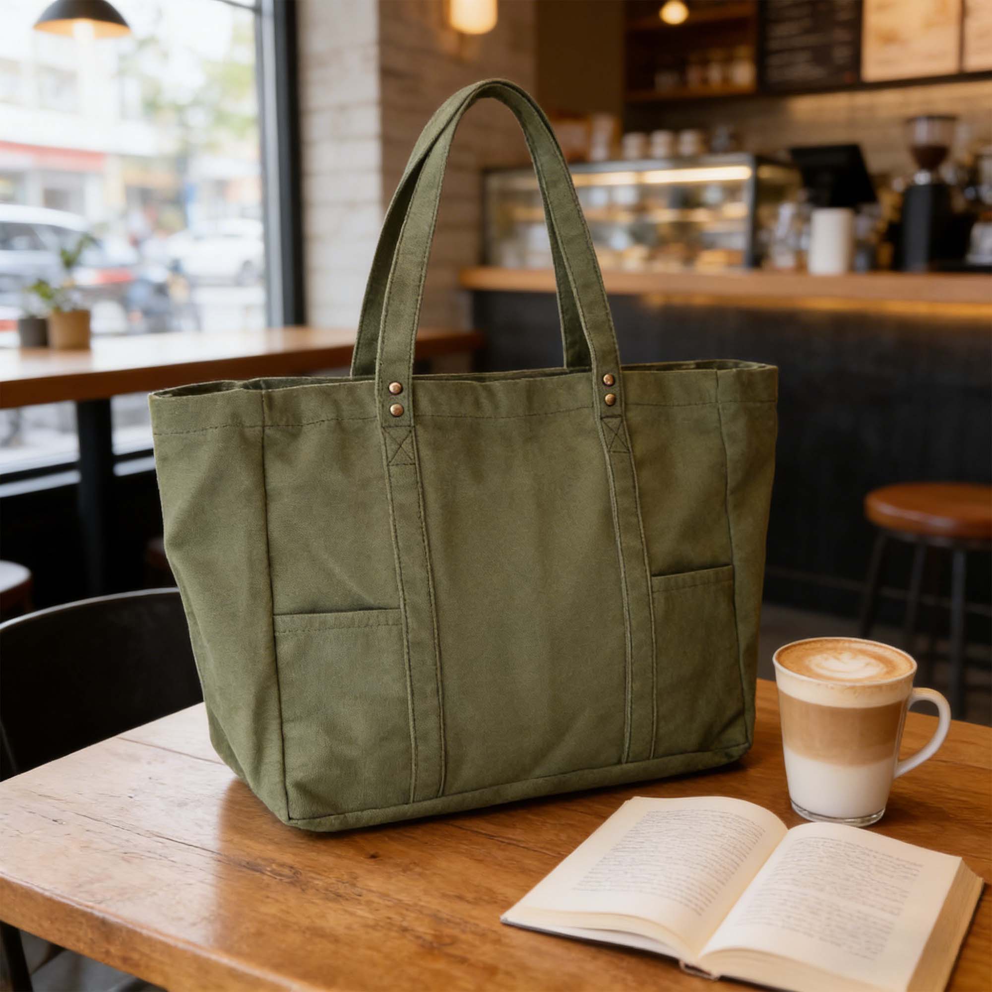Multipurpose Canvas Bag with 2 Front Pockets and a Laptop Pocket, Strong and Durable Everyday Bag