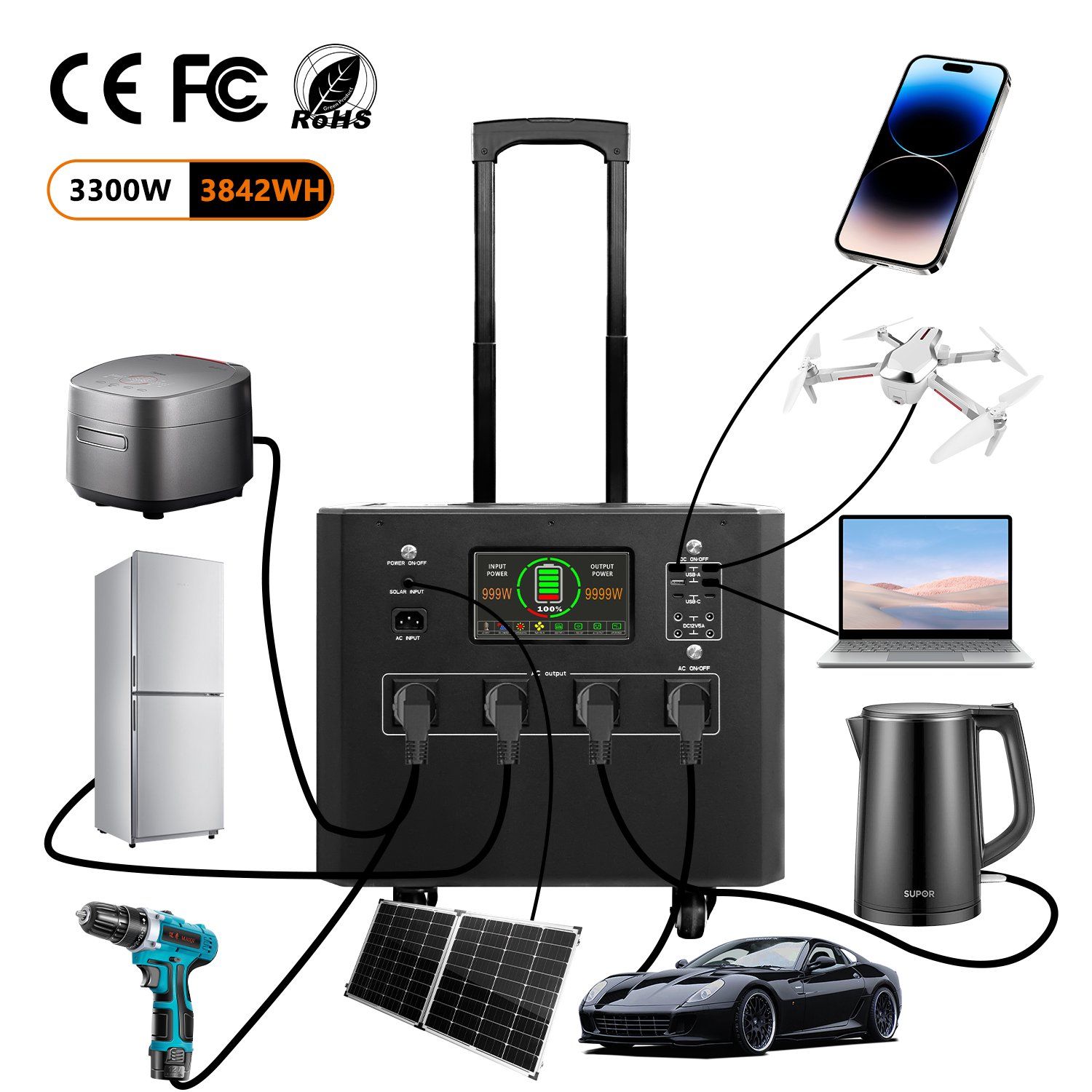 Solar Generator Portable Power Station Large Capacity Outdoor Emergency Power Supply for Camping&EV
