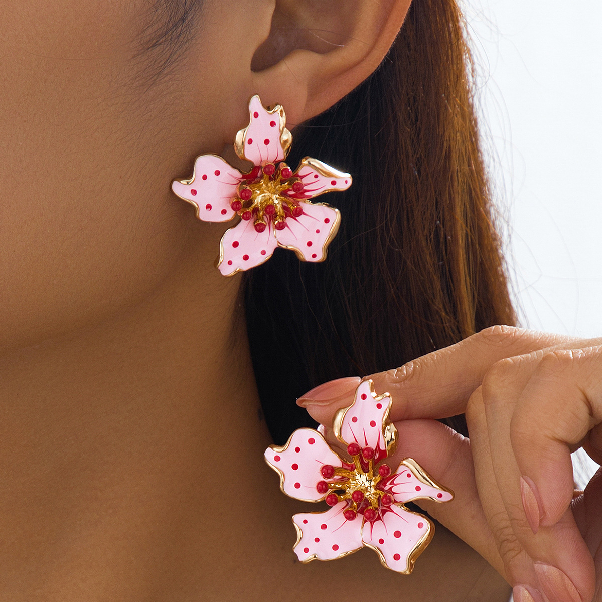 Women's Retro Irregular Color Drip Oil Flower Earrings, Sweet Luxury Jewelry