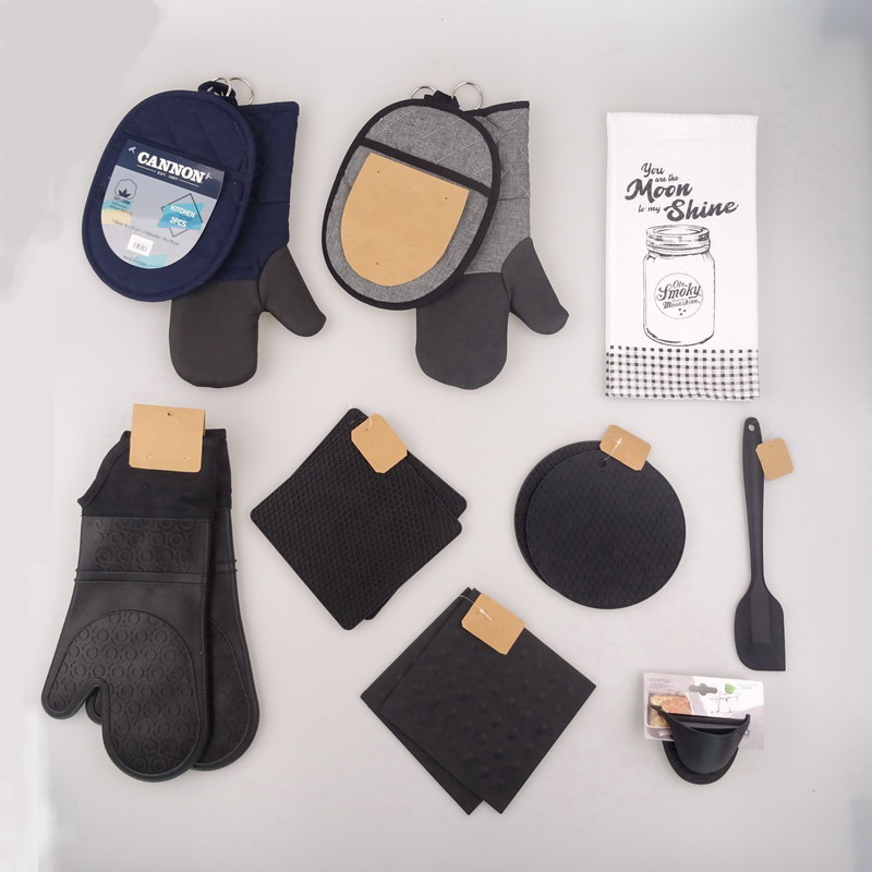 kitchen cooking set with glove silicone pot holder with towel、tea towel printing / tea towel/