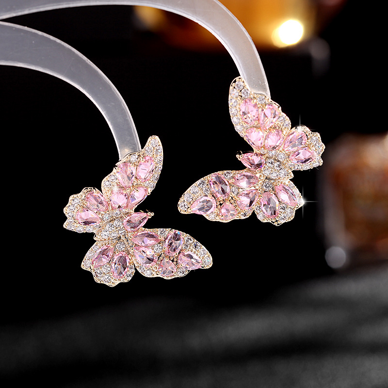 Women's Luxury Heavy Industry Color Zircon Butterfly Earrings S925 Silver Needle