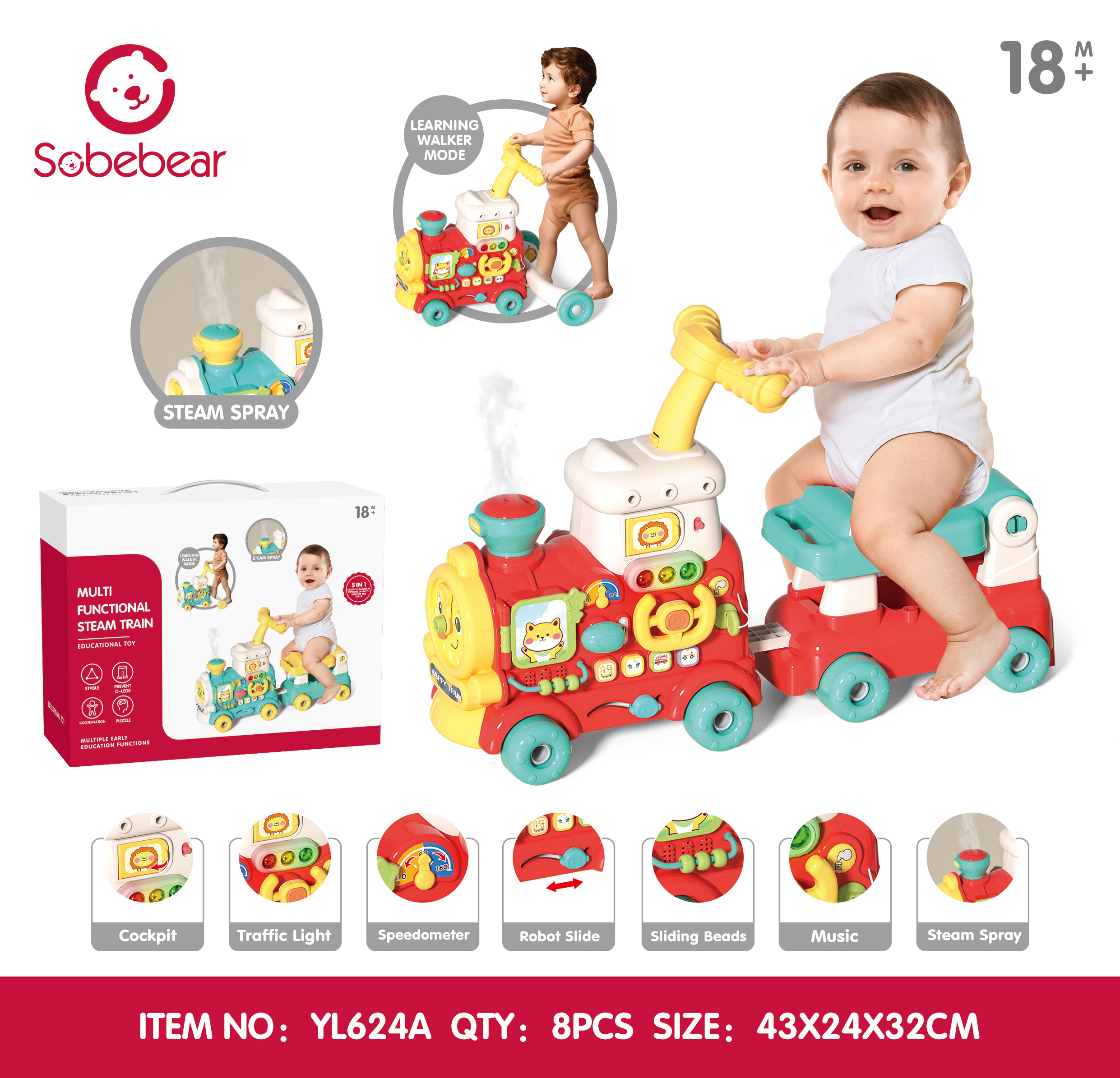 2-in-1 Learning Walk Spray Train