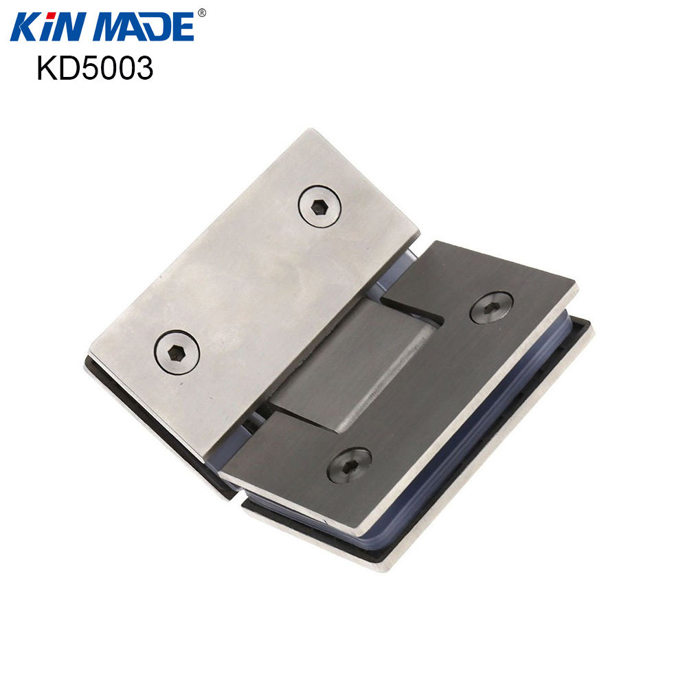 Kin manufactures 135-degree frameless glass shower door hinge brackets, glass clamps