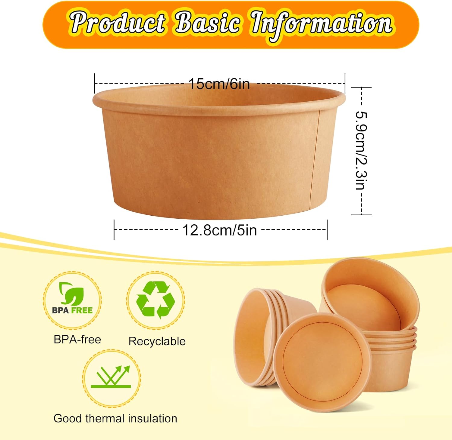 Food Grade Paper Cardboard Lunch Bowl Waterproof Oil Proof 500-1500ml for Snacks Cookies Salad