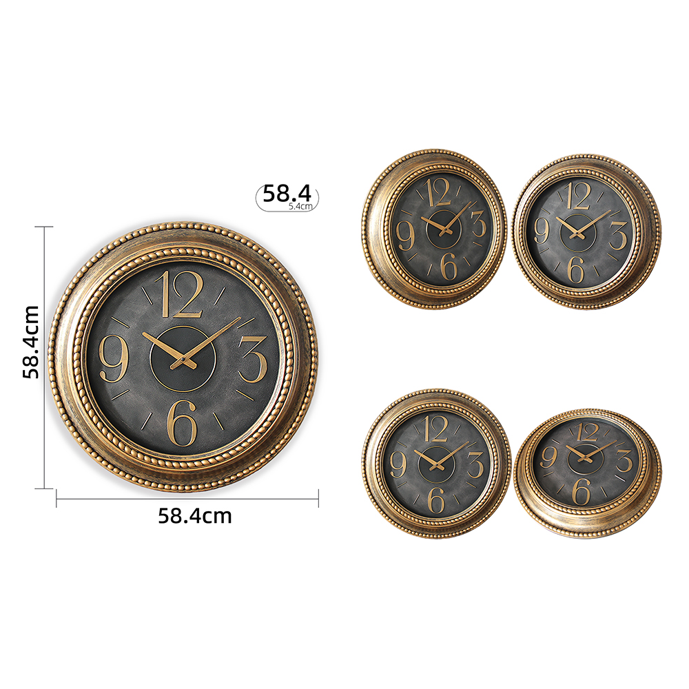 Plastic Wall Clock With Ornate Gold Beaded Frame for Vintage Elegant Decor