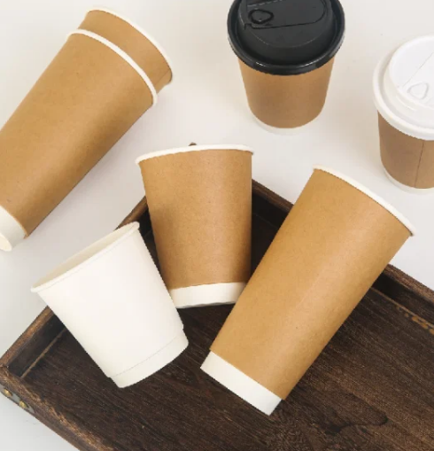 Insulated Double Wall Paper Cups Disposable Coffee Cups with Lids for Hot Drinks
