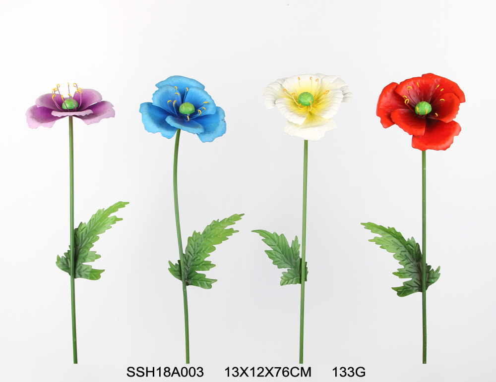 Metal poppy garden stake