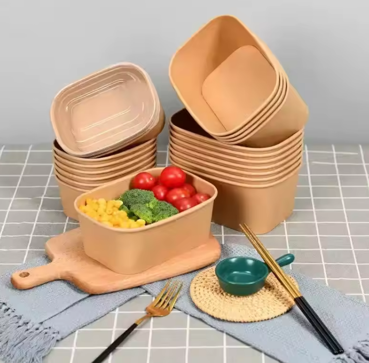 Disposable Paper Bowl With Lid Take Away Kraft Paper Bowl Wholesale Paper Bowl for Fast Food