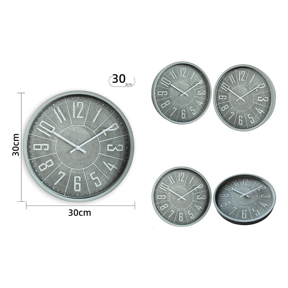 Plastic Wall Clock – Brushed Silver Finish with Radiant Texture & 3D Numerals