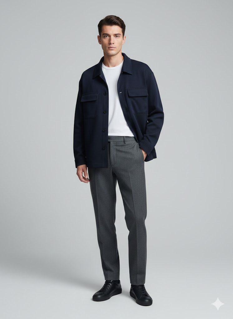 【Customizable Men's Wool-Blend Shirt Jacket】Casual Business Overshirt