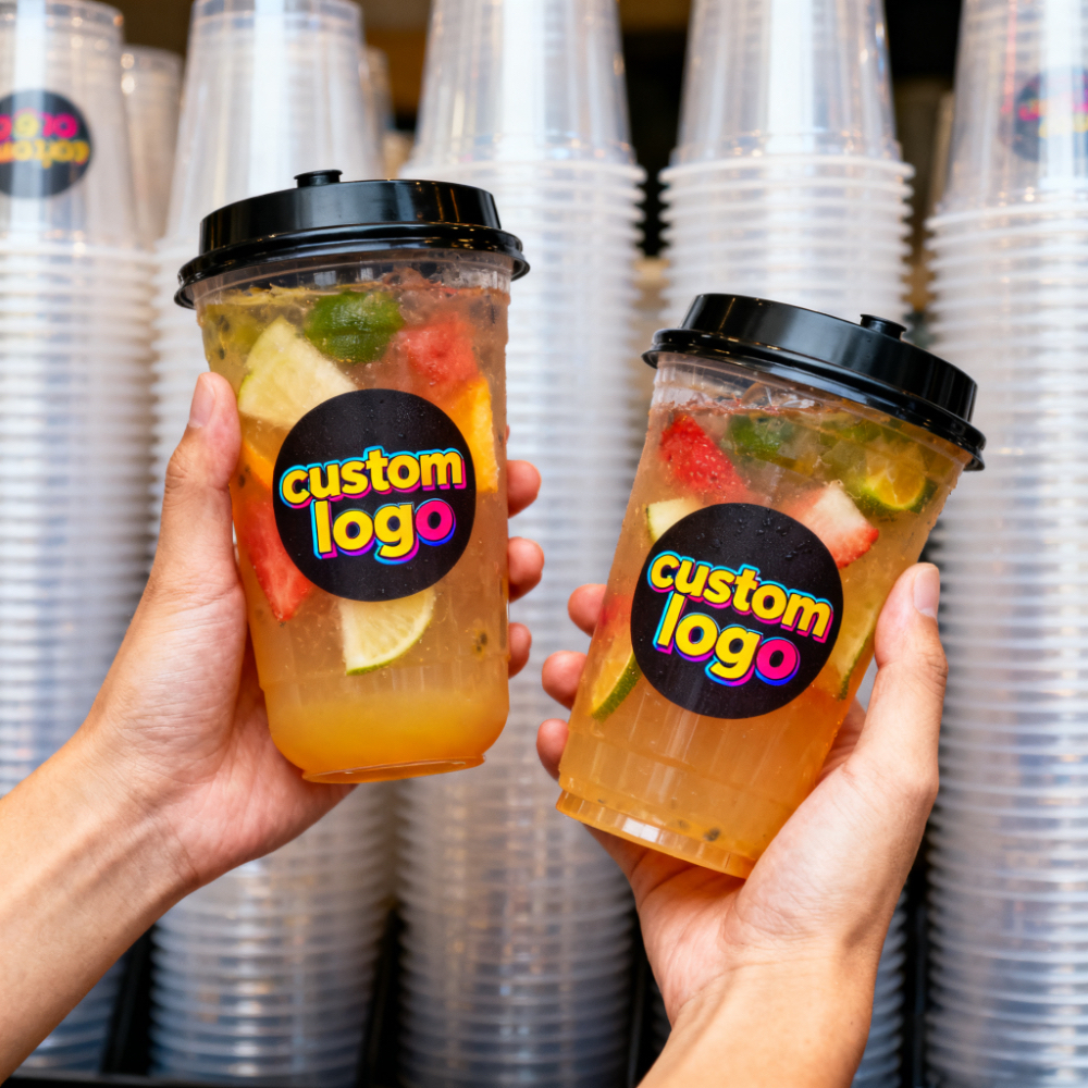 12/14/16/18/20/24oz Disposable Bubble Tea Cups Clear Boba Smoothie Pp Pet Plastic Cup with Lids