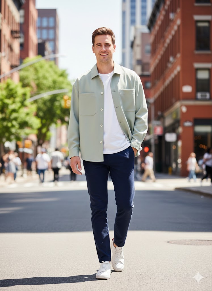 【Customizable Men's Light Green Shirt Jacket】Casual Relaxed Overshirt
