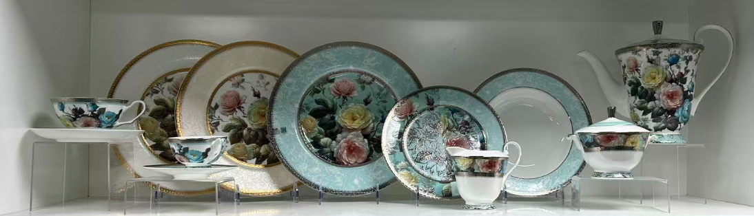Bone china embossed gold tableware (available for customization)