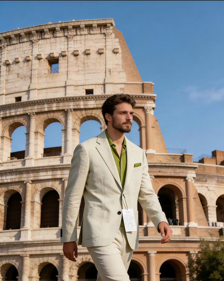 【Customizable Men's Linen-Like Suit Set】Off-White Casual 2-Piece Blazer & Trousers