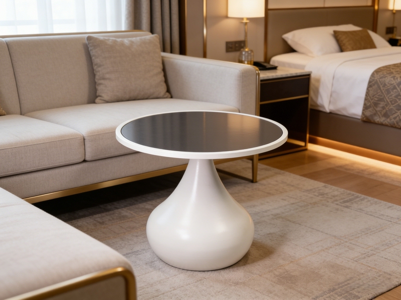 Nordic Style White Drop Pedestal Round Coffee Table, Luxury Glass Top Living Room Side Table