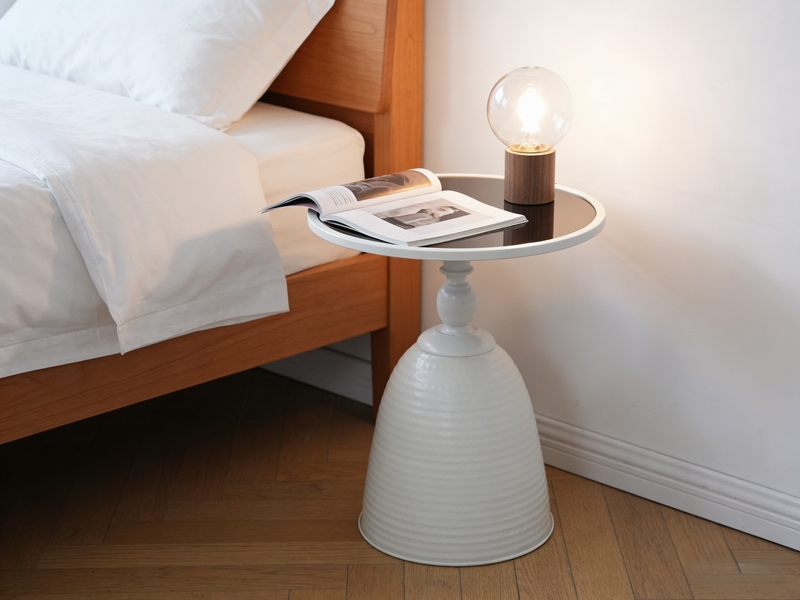 Modern Minimalist White Metal Textured Base Round Table, Small Space Living Room Casual Coffee Table