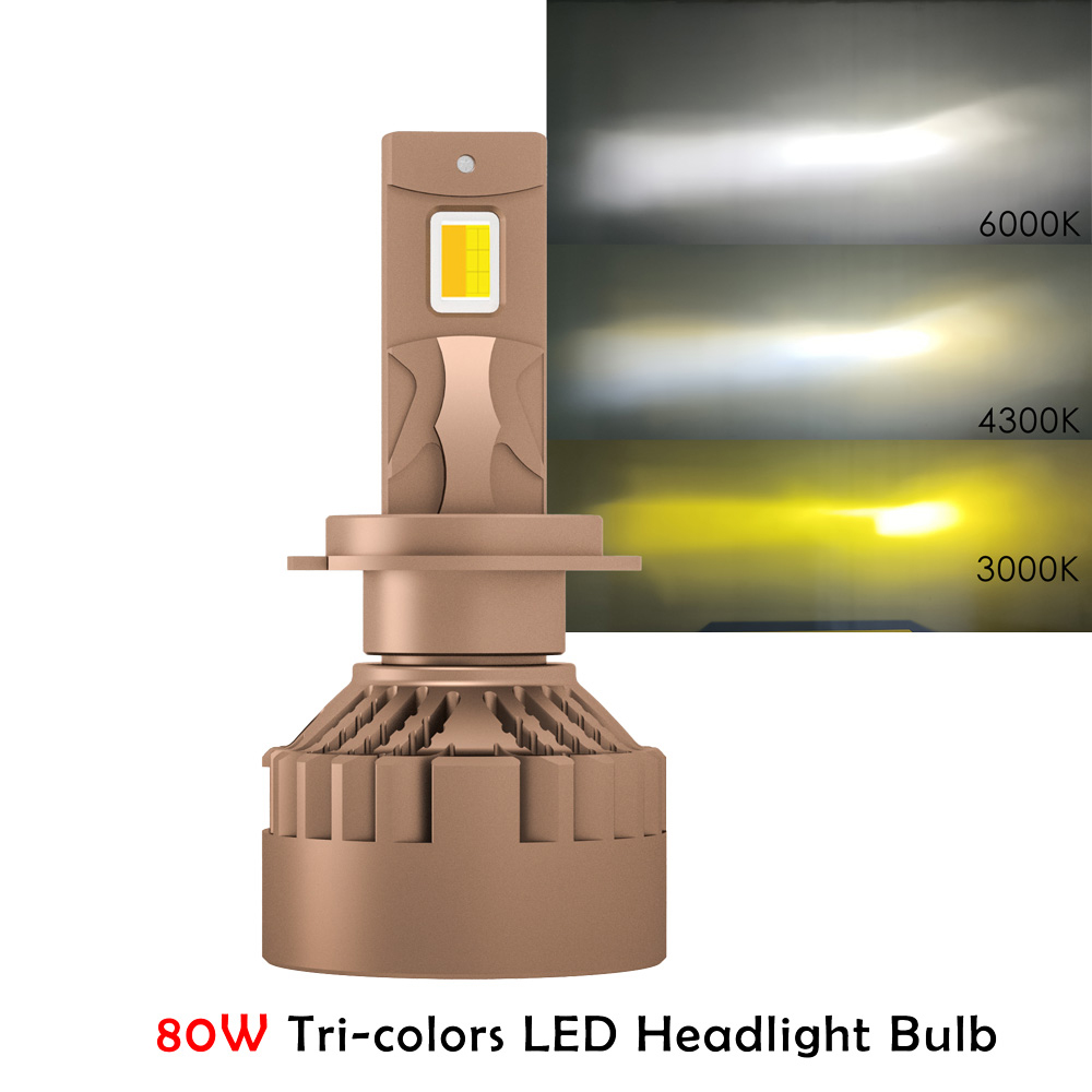 NSSC Z38T H7 3 colors in one LED headlight bulb 80W with strong CANBUS & high lumen output