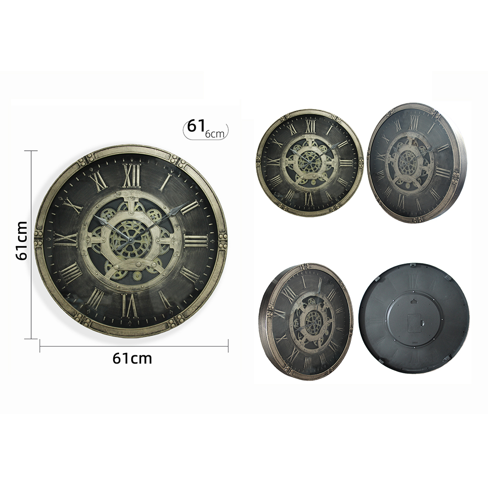 Vintage Roman Numeral Wall Clock - Industrial Gear Design