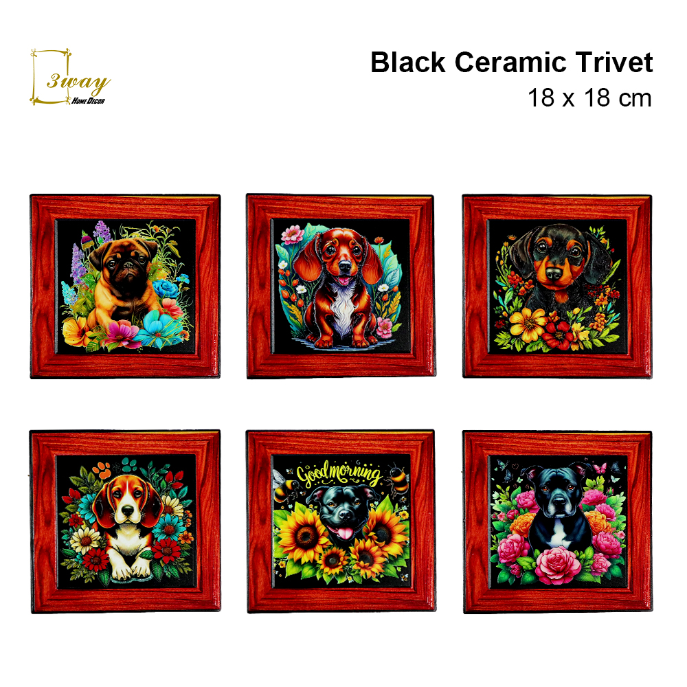 SquareFit Black Ceramic Trivet Square Shape 18x18 cm