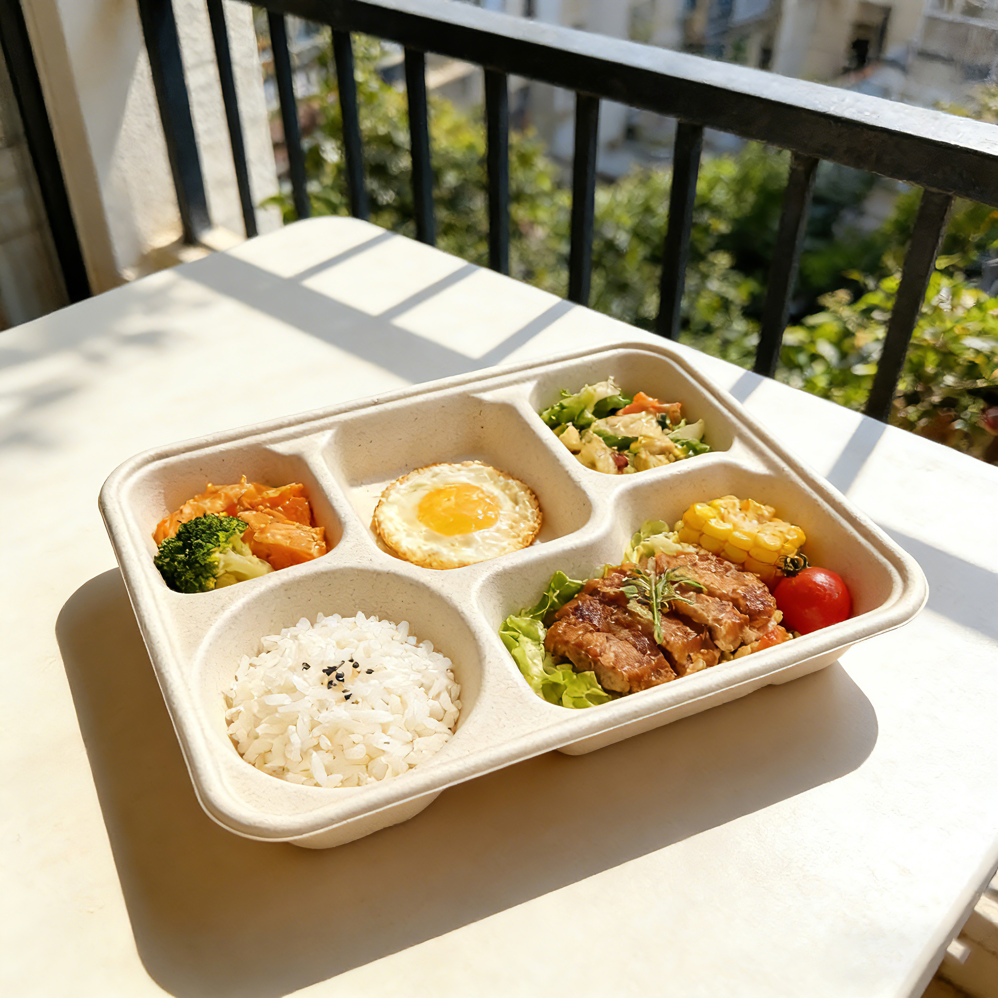 1400ml 5-Compartment tray w/ bowl corner