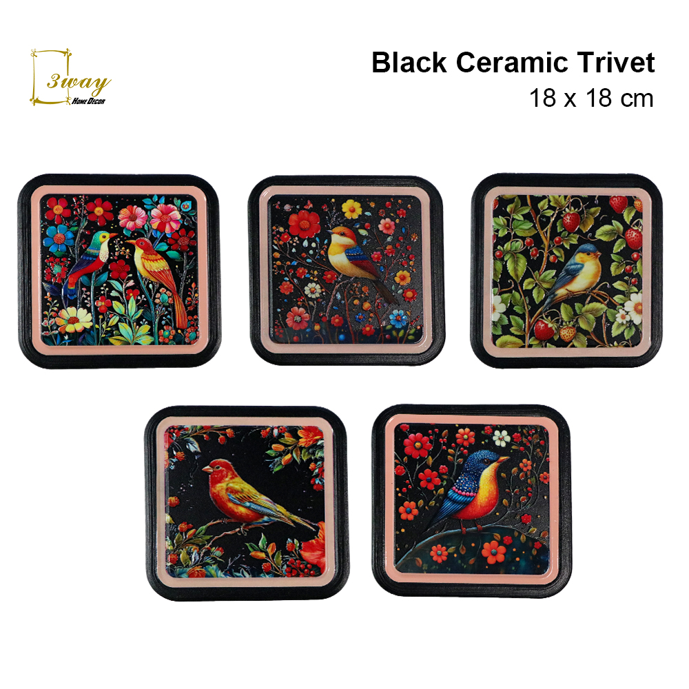 SquareFit Black Ceramic Trivet Square Shape 18x18 cm