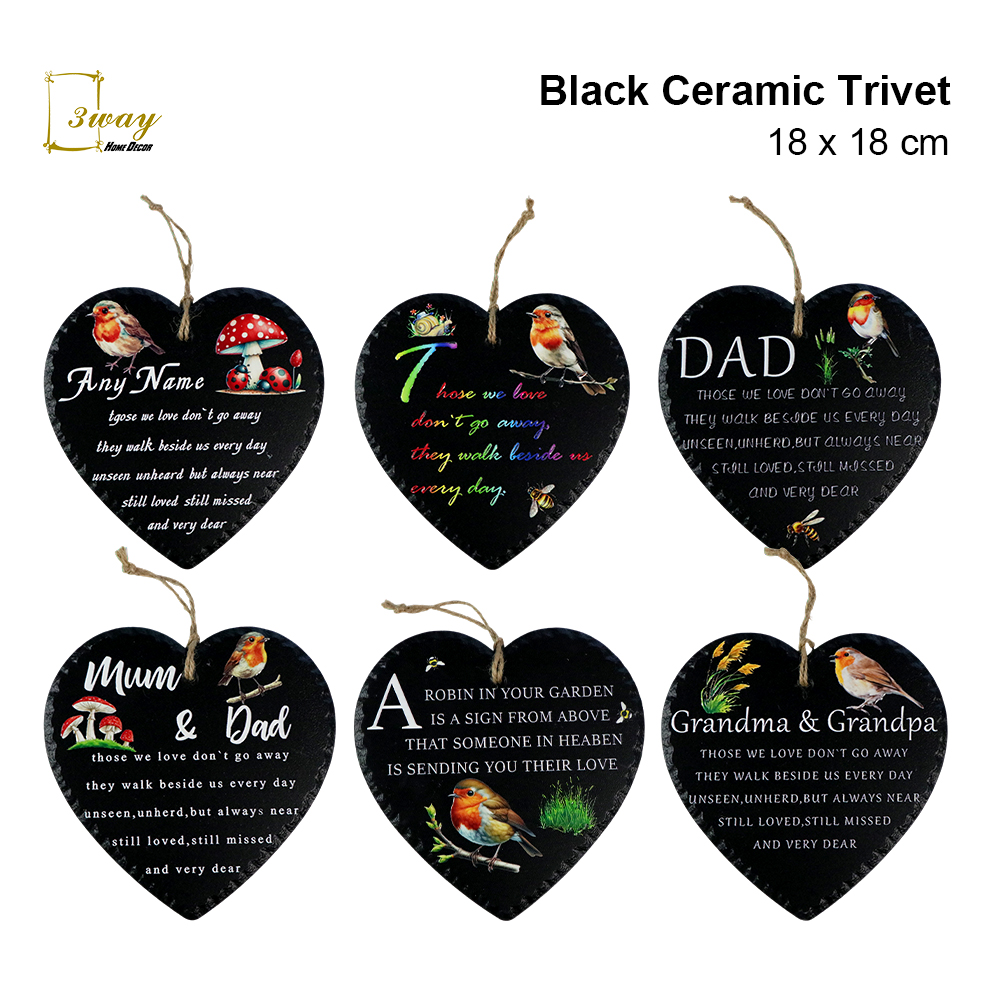 SquareFit Black Ceramic Trivet Heart Shape 18x18 cm