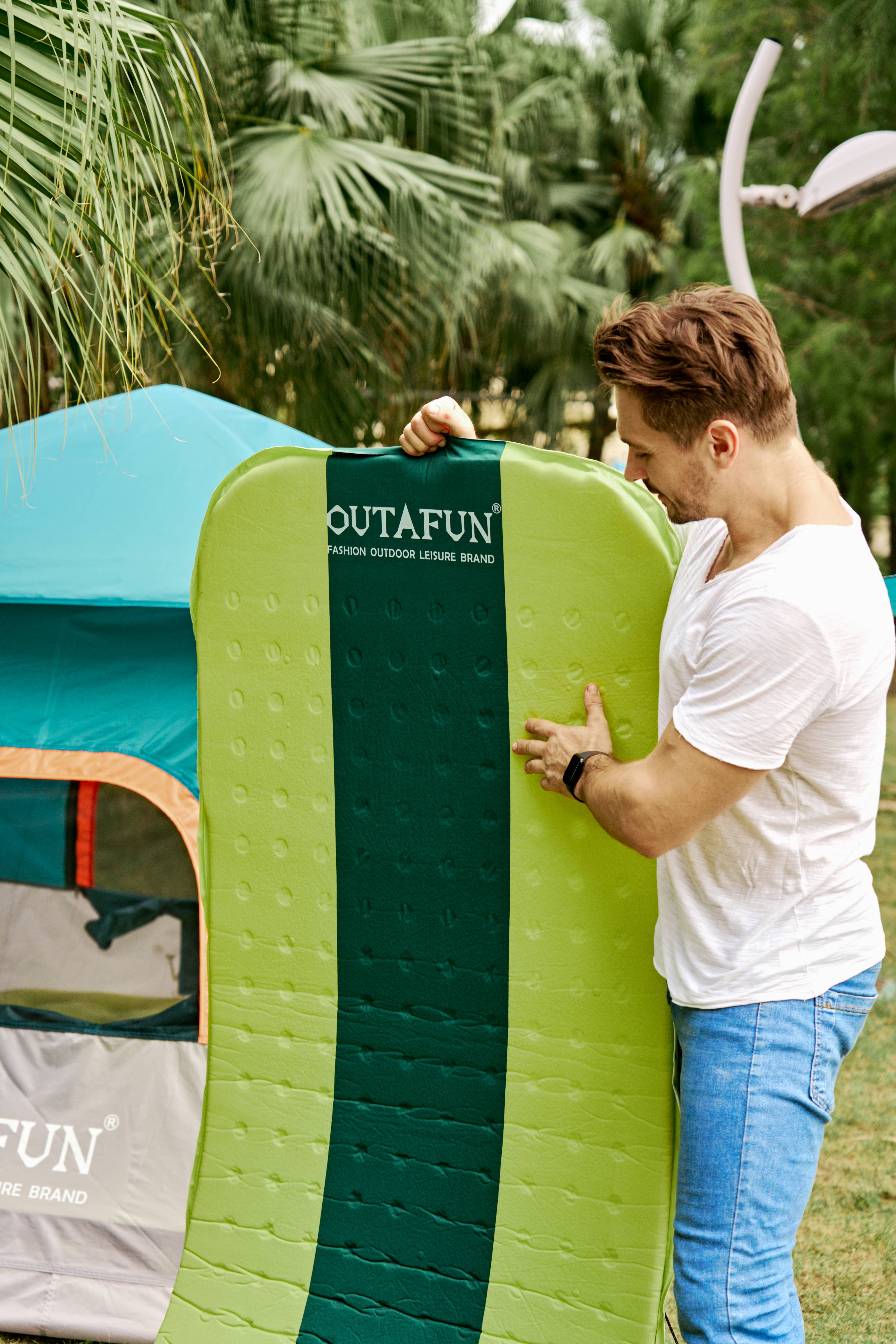 OUTAFUN Portable Inflatable Sponge Mattress, Outdoor Camping Tent Sleeping Pad, Automatic Air Bed
