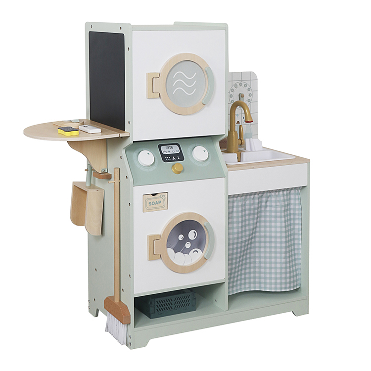Kids Wooden Pretend Play Double Drum Washing Machine & Laundry All-in-One Toy Set