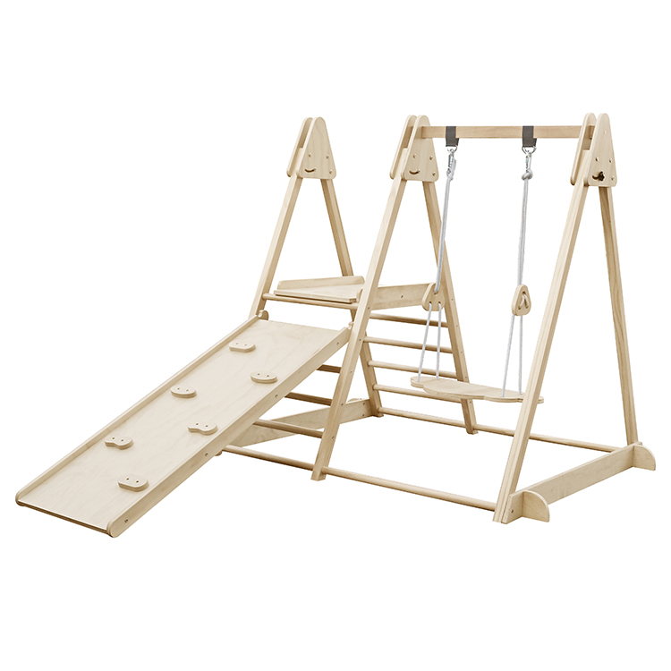 Children's Solid Wood Indoor Climbing Gym with Slide & Swing Set, Montessori Play Equipment