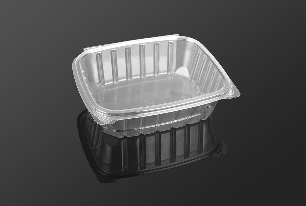 32oz Clear Plastic Clamshell Box, Disposable Fruit Salad Packaging, PET Hinged Lid Deli Containers