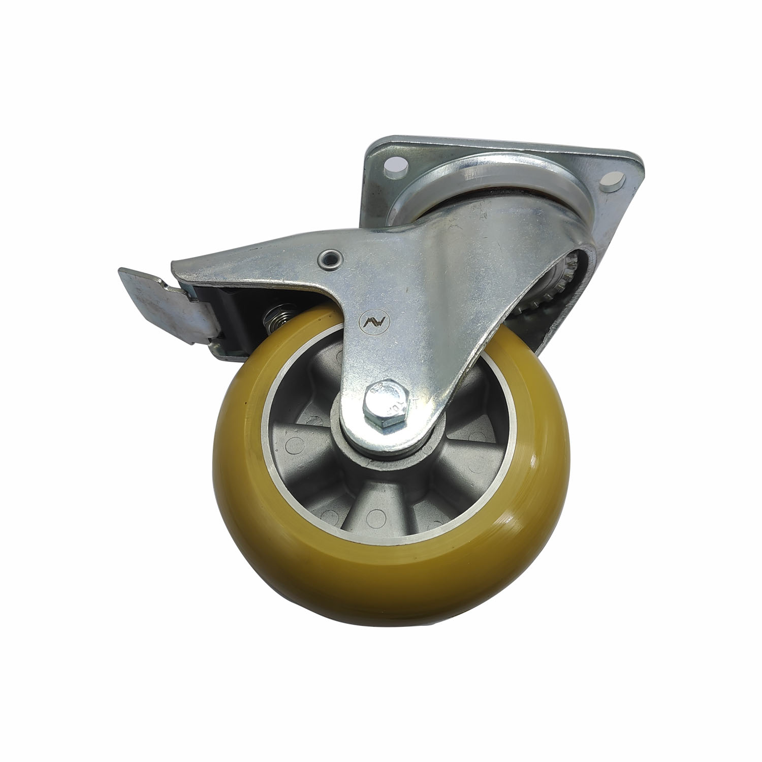 Europe Plate Swivel Total Bake Aluminum Center PU Wheel Caster
